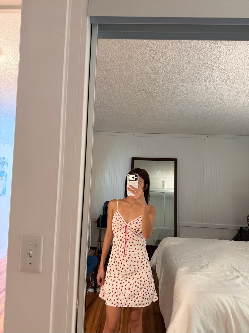 Forever 21 White Mini Slip Dress with Red Cherry Print